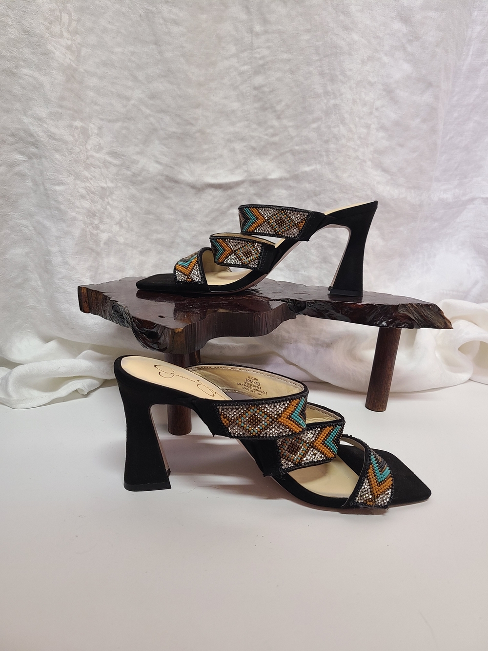Jessica Simpson Oani Black Multi-Beaded Strappy Heeled Sandals - Picture 3 of 7